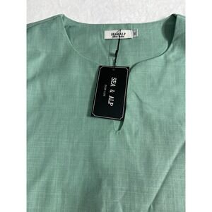 SEA & ALP Green Polyester Blended Tunic Blouse Long Sleeve Round Neck M